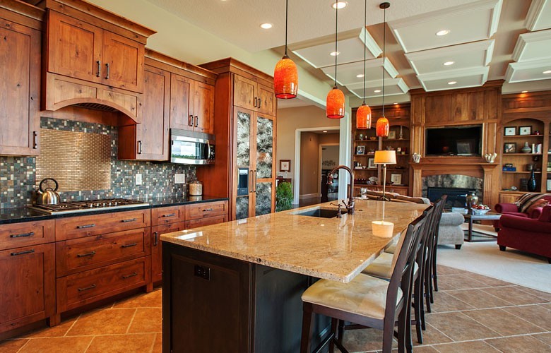 Gourmet kitchen with two ovens, granite countertops and Thermador appliances